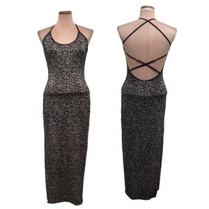 NWT Dundas X Revolve Joplin Midi Dress Size Small Metallic Black Gold Leopard